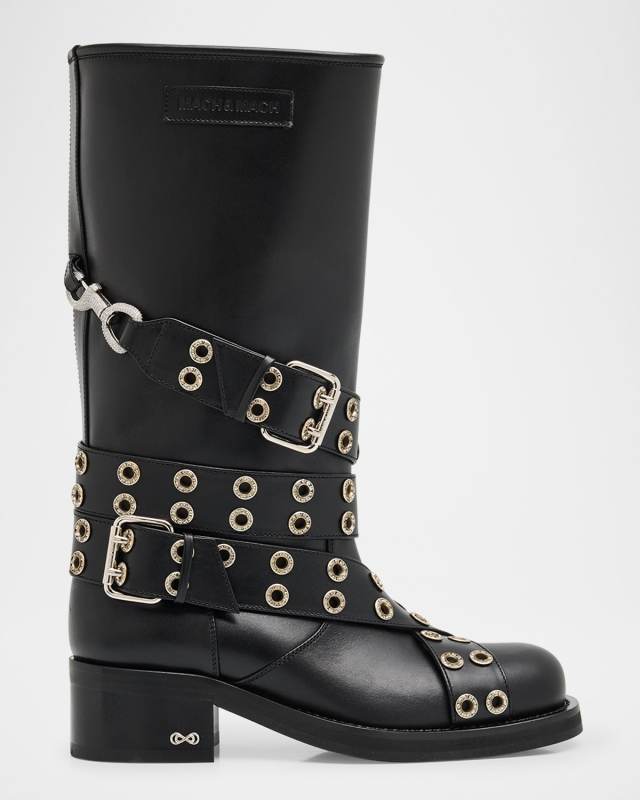Buckle Belt Leather Combat Boots